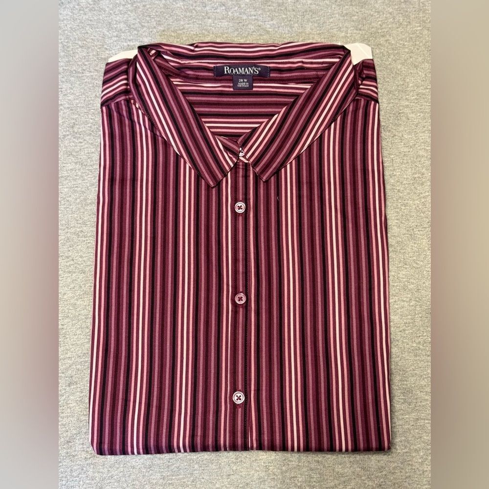 NWOT Roaman's Burgundy Striped Women’s Shirt - Size 28W